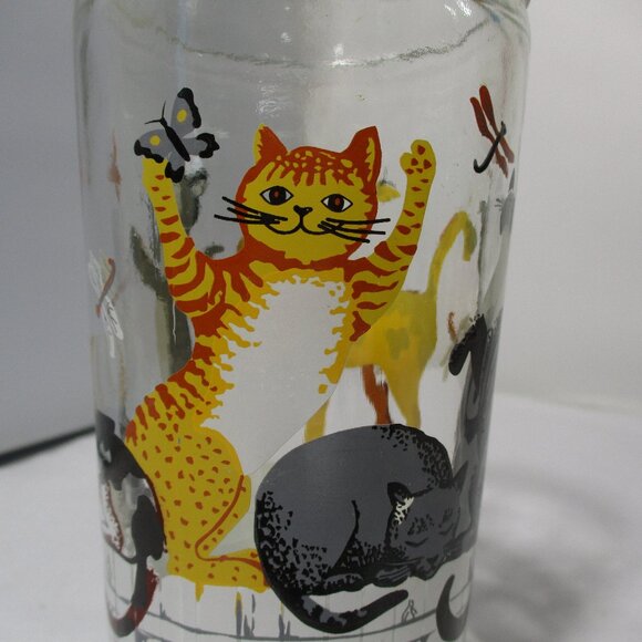 Set of 4 Anchor Hocking Cats on a Fence Playful Kittens Glass Drinking Cups - Picture 11 of 12